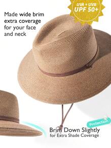 Man Summer Straw Sun Hats Wide Brim Panama Fedora Beach Hat With Wind Lanyard