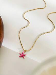 Monlansher 1pc New Stainless Steel Women Pendant Necklace, Fashionable Enamel Handcraft Starfish Pendant, Versatile Casual Daily Wear