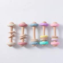 可食用木材和软硅胶摇铃圈，多色，婴儿/幼儿安抚摇铃玩具 - 彩色 - 查看 4