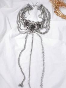 1pc Luxury Vintage Embroidered Floral Long Tassel Pendant Necklace, Versatile & High-End Design For Women - Vintage Flower Tassel Necklace - View 5