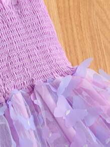 1件装 少女可爱优雅甜美薄纱蝴蝶渐变色吊带蓬蓬裙，适合生日、节日、庆典等派对正式场合，四季皆宜