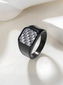 1 件全新男士专属不锈钢戒指，镶嵌碳纤维元素，简约珠宝 - 1366金色 - 查看 3