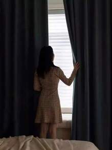 1 pieza Cortina opaca minimalista de estilo nórdico engrosado, aislante de sonido, aislante de calor, cortina de lujo lista para instalar con orificios