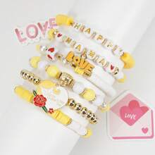 母亲节手链，心形花朵吊坠多层串珠弹力手链（1条装） - 款式1 - 查看 6