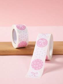 500pcs/Roll Pink & White Bow Pattern "Happy Birthday" Round Stickers, Baby Shower Gender Reveal Party Decorations, Birthday Party Gift Wrapping Stickers - Pink - View 6