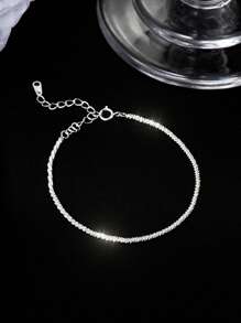 1pc Fashionable Adjustable Pure Silver Glitter Bracelet, Suitable For Women's Daily Wear | Jewelry Gift, Valentine's Day, Mother's Day Gift, Holiday Gift