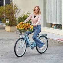Cruiser Bike, 1 Or 7-Speed, 24 Or 26-Inch Light Blue Or Pink Beach Cruiser Bike With Large Capacity Basket And Rear Rack, Secure & Sturdy Cruiser Bike With Adjustable Seat, Fits For Cycling, Exercise & Shopping - 7-speed 26-inch Light Blue - View 1