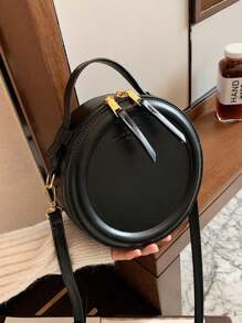 Round Design Lady Handbag Vintage PU Leather Shoulder Bag For Women Fashion Clutch Purses High Quality Crossbody Bag Female Travel Totes Daily Removable Commuting Bag Give A Gift To A Friend