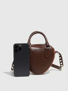 1pc PU Leather Handbag, Retro Small Bag, Heart-Shaped Bag, Valentine's Day Women's Bag, Pearl Shoulder Strap Shoulder Crossbody Bag, Versatile Tote Bag For Women - Multicolor - View 7