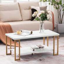 Modern Rectangle Cocktail Coffee Table Metal Leg Living Room With Shelf - Coffee Table-White - View 8