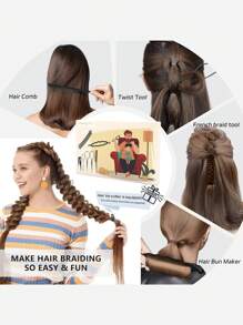 1000pcs Hair Tie Set - Small Elastic Rubber Bands, Topsy Tail Hair Tool, Girls Hair Accessories - Black - View 6