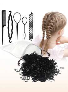 1000pcs Hair Tie Set - Small Elastic Rubber Bands, Topsy Tail Hair Tool, Girls Hair Accessories - Black - View 9