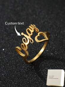 Gepersonaliseerde gouden hartnaamring voor dames, gepersonaliseerde open hartvormige ring van roestvrij staal