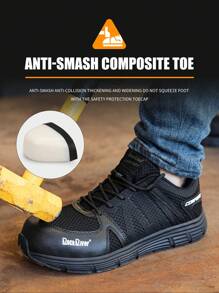 轻便透气树脂钢头防砸安全鞋，劳保鞋，网眼工作鞋，男女四季通用 - 全黑 - 查看 2