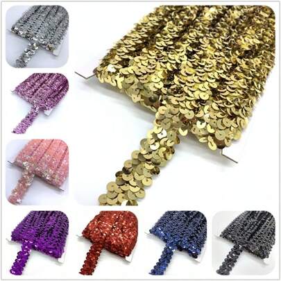 1pc 2yards 20mm Elastic Sequins Ribbon Lace Trim Sequin Sewing Fabric For Dress Clothes Headdress Bridal Wedding DIY Accessories