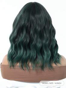 Dark Green Bob Wigs For Women Curly Wavy Wigs With Bangs Short Heat Resistant Synthetic Wigs For Party Costume Daily Wear Colorful Wigs