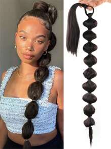 Extensiones de pelo sintético con coleta de burbuja larga, peinado afro tipo 'puff' de 30 pulgadas, trenzas rectas tipo farol con cordón para mujeres