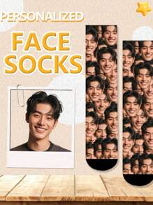 1Pair Big Head Sticker Personalized Comfort Medium Socks Personalized Photo Customization