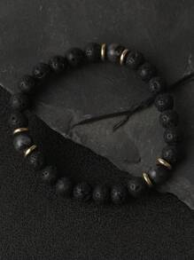 Men Fashion Lava Bracelet Strength And Protection, Larvikite Healing Bead Stretch Balance Bracelet Spiritual Meditation Grounding Jewelry Unisex Jewelry