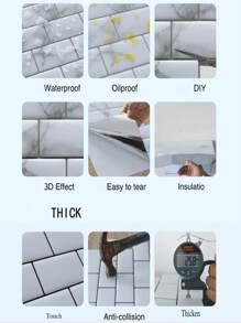 10pcs/Set 9.3"X9.3" Peel And Stick Backsplash Tiles, Waterproof And Oil-Proof, Easy-To-Clean, Effortless Style Upgrade, Peel-And-Stick Wall Tiles For Bathroom, Kitchen, Kids Room, Home Decor