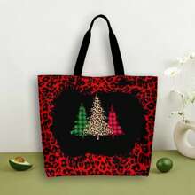 Women's Red Christmas Tree Travelling Bag - Cute Holiday Graphic Tee Plaid Leopard Print Soft Casual Xmas Top Perfect Gift Plus Size Available Travel Shopping Bag