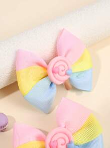 2 szt. Urocze kokardy do włosów z lizakami dla kobiet w kolorze różowym, niebieskim i żółtym, spinki krokodylkowe, mini spinki do włosów z cukierkami, dziewczęce kokardy do warkoczyków, spinki do włosów, prezent świąteczny, akcesoria do włosów dla kobiet