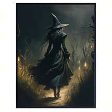 1 Pc Canvas Painting, A Beautiful And Elegant Halloween Witch's Back View, A Modern Retro Printed Poster With A Horror Theme Decoration Style, An Ink Painting Style Work Of Wooden Frame Canvas, A Portrait Witch Room Decoration, Suitable For Living Rooms, Bedrooms, Home Offices, And Indoor Witch Decoration, Wooden Framed Art,High Quality ,Thickness 2. 25cm/1inch Wall Art Prints Poster Direct Hanging Decor For Home Gifts,Living Room, Bathroom, Bedroom, Kitchen,Bar,Office - 黑色 - 查看 3