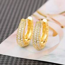 1 Pair READKISS Women Elegant 18K Gold Plated Hoop Earrings, Inlaid With Micro Pave Synthetic Cubic Zirconia - Sparkling Bridal And Fashion Jewelry, Suitable For Weddings, Parties And Casual Wear