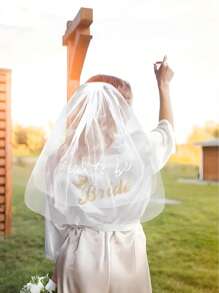 1件装新娘头纱发箍带梳子，婚礼新娘头纱，单身派对配饰，白色蝴蝶结新娘头纱，优雅多层珍珠头纱发夹新娘头纱，婚礼蝴蝶头纱白色珍珠发夹薄头纱新娘短头纱发饰单身派对 - 彩色 - 查看 7