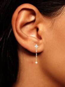 1PC 925 Sterling Silver Four Leaf Clover Earrings Zirconia Flower Earrings For Women