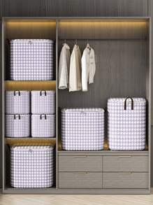 1PC Seasonal Clothing And Bedding Storage Bag, Purple Thousand Bird Grid Large Capacity Storage Bag, Zipper Storage Bag, Toy Storage Bag, Moving Storage Bag, Space Partition Tool, Clothing Partition Storage, Back To School Season Storage Bag, Foldable Storage Bag, Organizing Supplies, Household Storage, Multi Functional Storage Bag, White Women's T-Shirt, Pants, Winter Women's Clothing, Dress, Simple And Fashionable