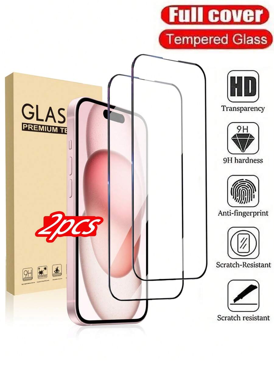 2片装9H+钢化玻璃屏幕保护膜，兼容 16 Pro Max、16、16 Pro、16 Plus、14 Pro Max 6.7、17、17 Pro、17 Pro Max、17 Air，高清、防刮、触控灵敏，兼容手机壳