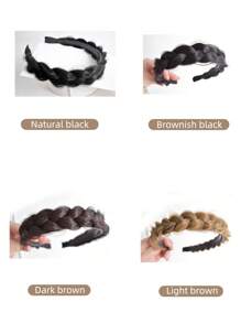 SHDanrtsey 1件装儿童编织假发发箍，一体式宽边编织发箍，扭辫假发一体式儿童编织发箍，鱼骨辫发夹，女孩高冠压力发箍