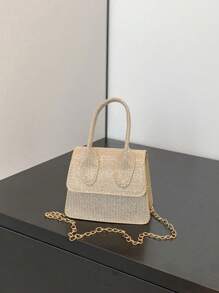 1pc Fashionable And Stylish Handbag, Simple Crossbody Bag, Casual Small Square Bag, Shoulder Crossbody Bag, Sweet Princess Style Solid Color Handbag Small Square Bag, Fashionable Chain Shoulder Strap, Suitable For Girls To Attend Parties, Daily Use, Sequins Casual Simple Personalized Fashion And Stylish Texture Crossbody Shoulder Handbag Small Square Bag