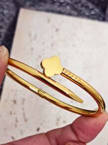 1pc Four-Leaf Clover Bracelet, Stainless Steel Bracelet, Zirconia Bracelet, Nail Bracelet, Titanium Steel Bracelet, Jewelry Gold Jewelry Jewelry Women Bracelets Accessories Women Stainless Steel Jewelry Bracelets For Women Western Jewelry Mirror Polishing
