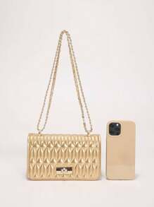Bolso cuadrado a prueba de agua, ligero, de estilo empresarial casual, con cierre de giro metálico artificial de piel patentada acolchada con cadena para adolescentes, mujeres, estudiantes universitarios, principiantes y trabajadores de cuello blanco. Perfecto para la oficina, la universidad, el trabajo, los viajes, las salidas, el estilo urbano, el punk y el uso diario.