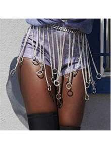 New Fashion Women Waist Chain With Round Pendant And Tassel, Stylish Body Chain - Silver - View 7