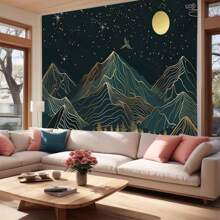 1pc Night Forest & Mountain Print Tapestry, Modern Polyester Square Wall Hanging Decor For Room, Living Room, Bedroom, Home Decoration