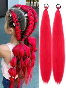 26 Zoll rote Haar-Extensions zum Einflechten für Kinder, 1 Stück & 2 Stücke, DIY Zopf Haarverlängerung, hitzebeständiges synthetisches fluffy Haar für Mädchen, Halloween & Feiertags Kostümzubehör