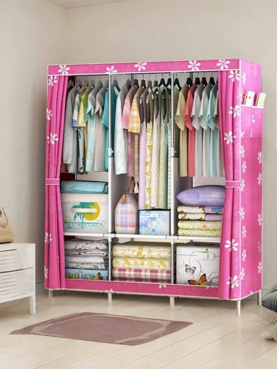 1 pièce Penderie portable, organisateur de penderie, multifonctionnel, penderie mode, anti-poussière, affichage indépendant, étagère de rangement autoportante, avec rideau, armoire de rangement, chambre à coucher, salon, cadeau de fête, cadeau de Noël, cadeau pour enfants