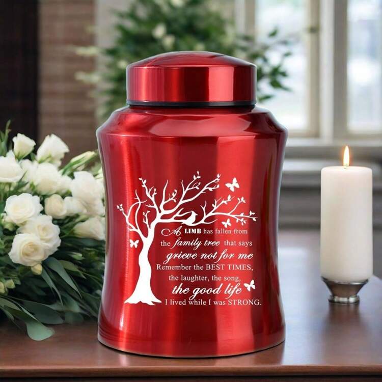 Cremation Urns For Human Ashes Adult Woman Men Tree Of Life Decorative Memorial Funeral Burial Urn For Ashes Male Female Dad Mom - 紅色 - 查看 2