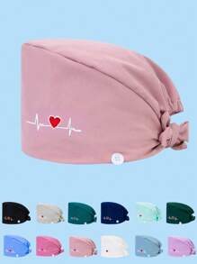 1 件女士高档棉涤纶材质心形刺绣设计系带护士帽，抗菌防尘，后部松紧，侧面有口罩带钩，适合医生、护士以及所有医务、美容、兽医工作者 - 彩色 - 查看 8