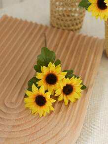 1 Bunch (5 Branches) 13 Inch(H) Simulation Sunflower Bouquet Home Living Room Bedroom Office Wedding Birthday Party Tabletop Decoration Hand Flower Shooting Props Gifts Graduation