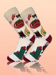 3 双男女通用番茄、甜甜圈、苏打印花趣味创意柔软中筒袜，春夏 - 彩色 - 查看 17