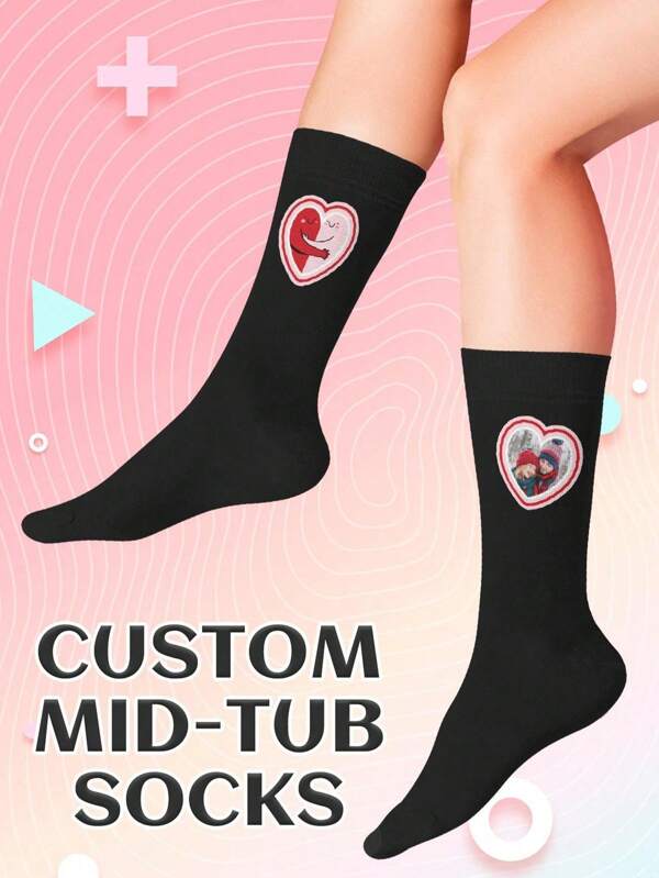 1Pair Love Cartoon Character Print Casual Personalized Mid-Tube Socks Cartoon Personalized Customization