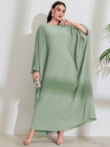 女士纯色蝙蝠袖长裙，优雅长袖阿巴雅长袍，卡夫坦长袍，伊斯兰服装，端庄优雅 - 薄荷綠 - 查看 4