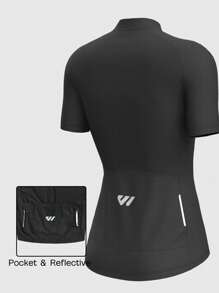 Wulibike Women's Quick-Dry Breathable Cycling Jersey - Short Sleeve Full-Zip Road Bike Top With Rear Pockets, Athletic Summer Fitness Apparel - Black - View 4