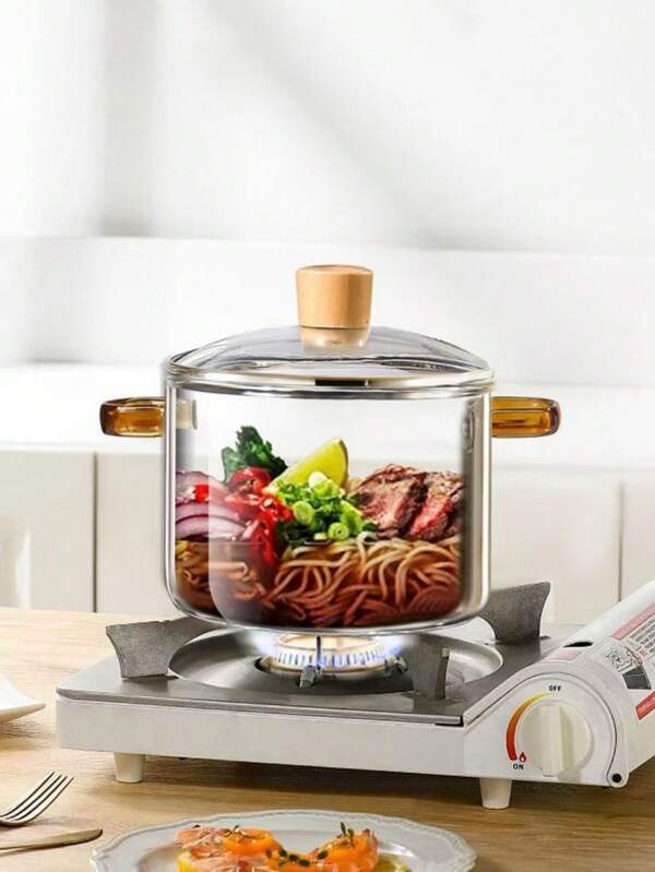 Olla de vidrio borosilicato con mango, olla transparente resistente al calor para sopa y gachas, juego de utensilios de cocina de vidrio, ollas y sartenes con tapas, asas fáciles de sujetar, adecuado para sopa, pasta, vino tinto, té, leche, gachas, etc. - Y utensilios de cocina fáciles de limpiar, adecuados para cocinas de gas y hornos, aptos para hogares, restaurantes, cocinas, hoteles, bares de aperitivos, etc.