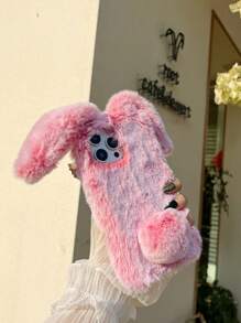 可爱兔耳朵毛绒手机壳，蓬松手机壳 + 兼容 16 Pro Max、S25U、OPPO、VIVO、MOTO 防水防震防摔防刮 - 藕粉色 - 查看 5