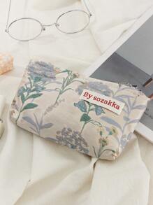 1 件蓝色提花迷你手拿包化妆包，时尚休闲大容量便携式拉链化妆包，旅行度假必备化妆包，可装卫生巾、化妆袋、有线耳机、耳机、耳机、充电器、口红、化妆品、香水、护肤品和美容产品、家居装饰、适合妈妈、女士、护士、学生、女学生、钥匙、节日礼物 - 藍白色 - 查看 3